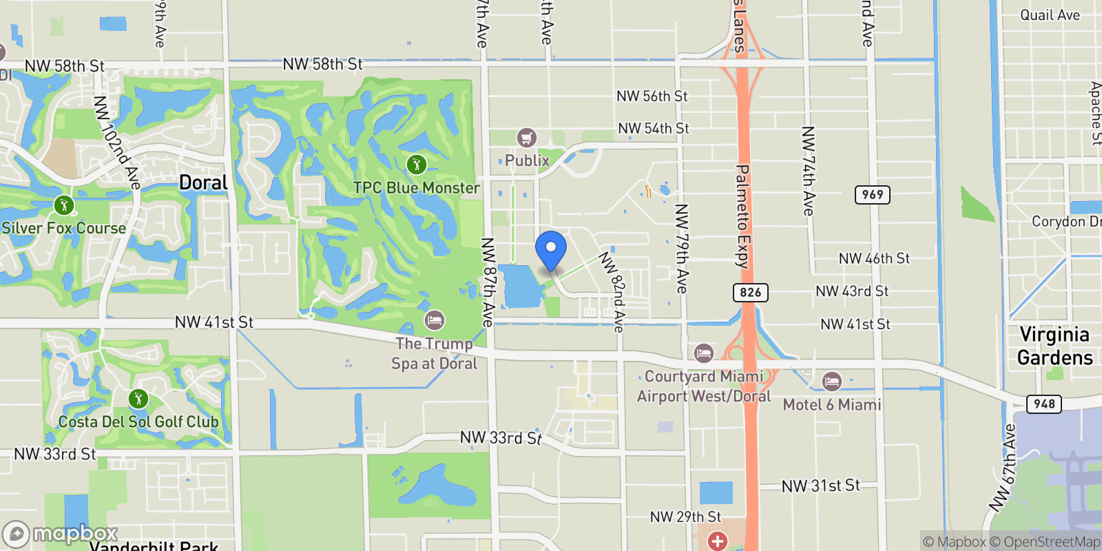 Map showing 4654 NW 84th Ave, Miami Springs, Florida, United States.