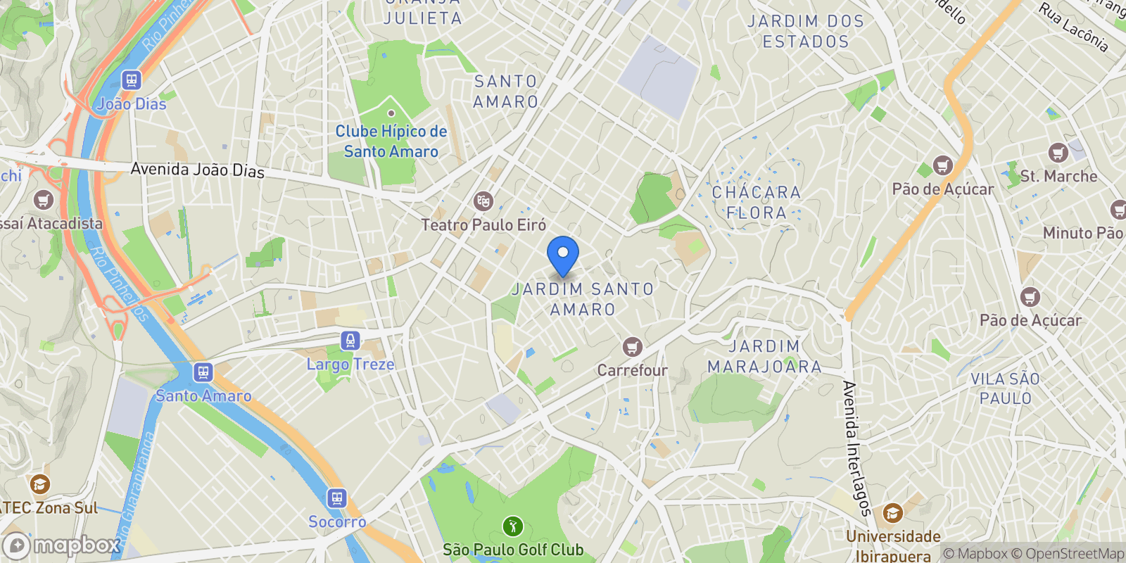 Map showing Santo Amaro, State of São Paulo, Brazil.