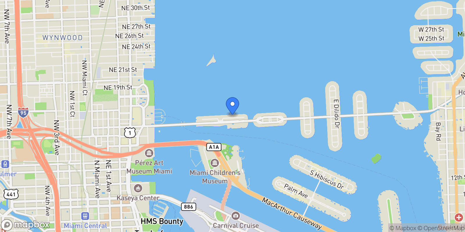 Map showing 1041 N Venetian Dr, Miami, Florida, United States.
