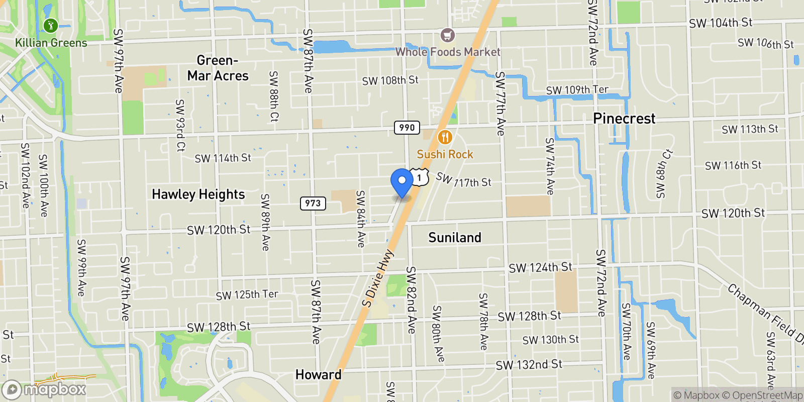 Map showing 11811 SW 82 Rd, Coral Gables, Florida, United States.