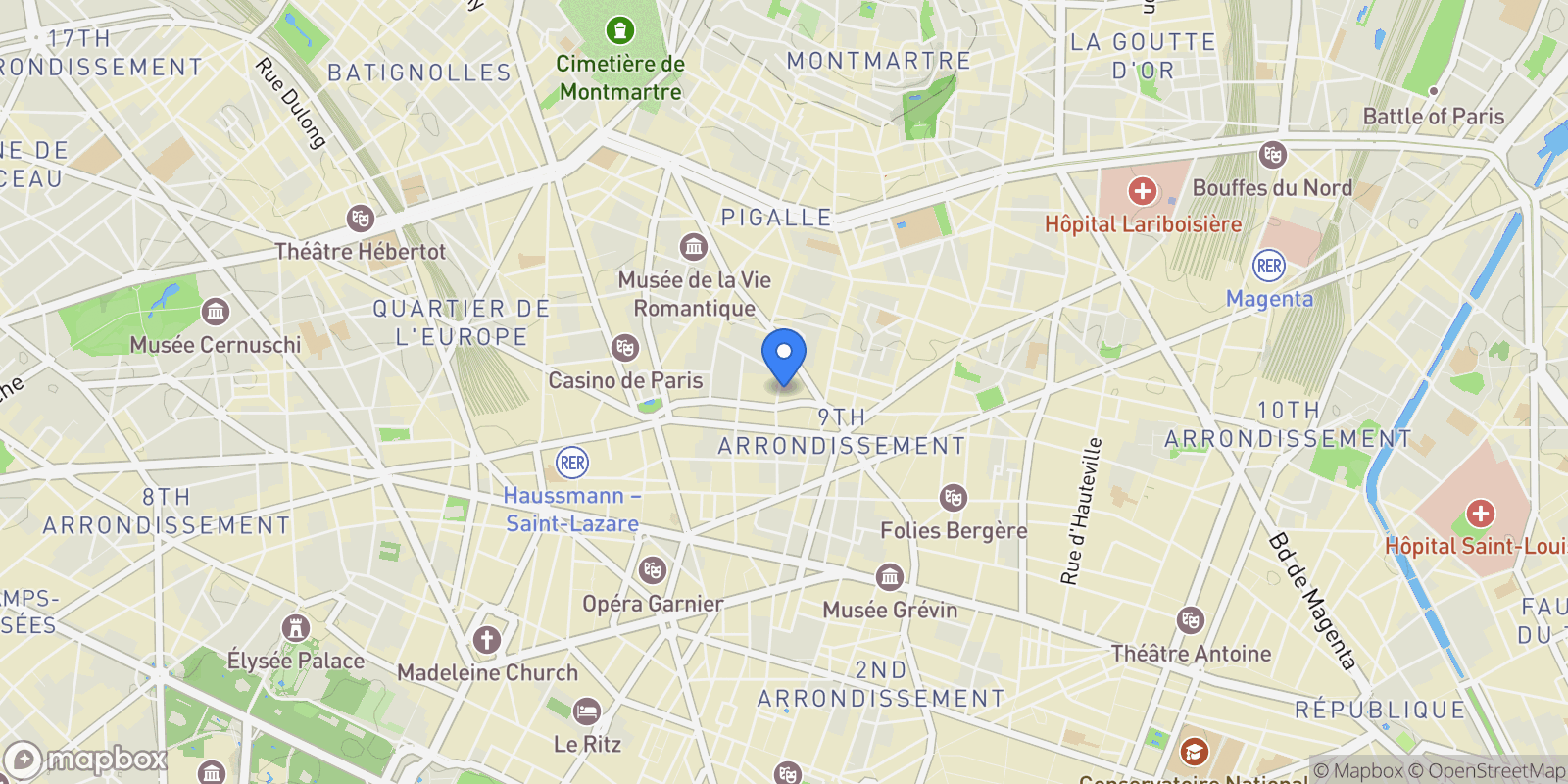 Map showing Paris, Île-de-France, France.