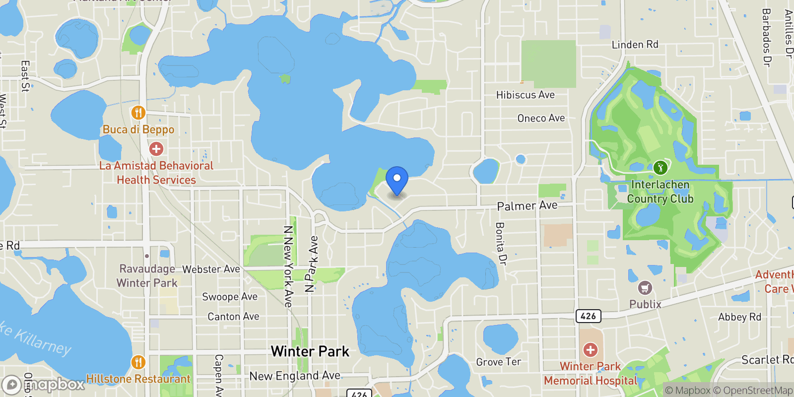 Map showing 1223 Harding St, Winter Park, FL 32789, Winter Park, Florida, United States.