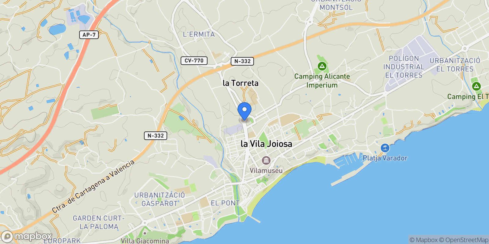 Map showing 03570 Villajoyosa, Alicante, Spain, la Vila Joiosa / Villajoyosa, Valencian Community, Spain.