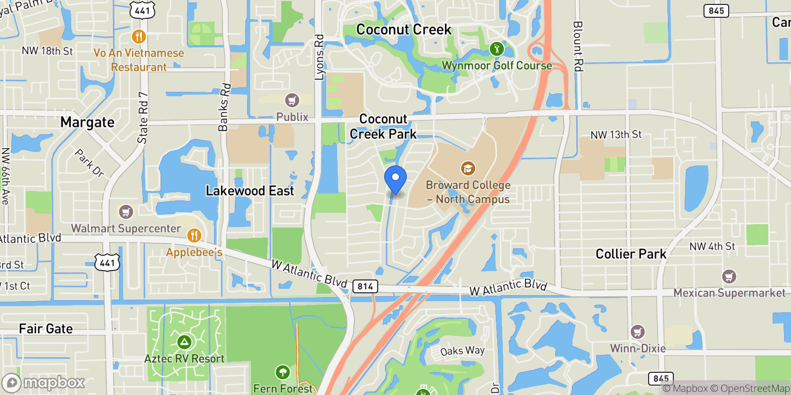 Map showing 621 NW 42nd Ave, Coconut Creek, Florida, United States.
