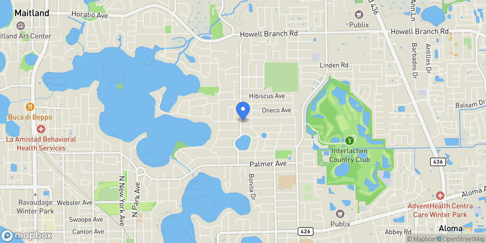 Map showing 1742 Temple Drive, Winter Park, FL 32789, Winter Park, Florida, United States.