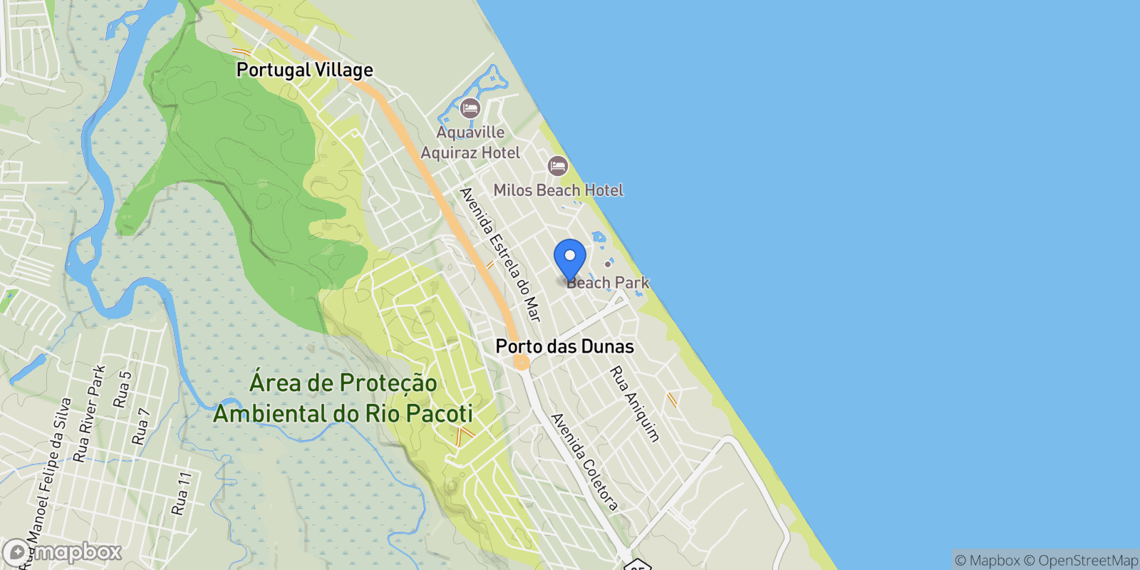 Map showing Porto das Dunas, State of Ceará, Brazil.