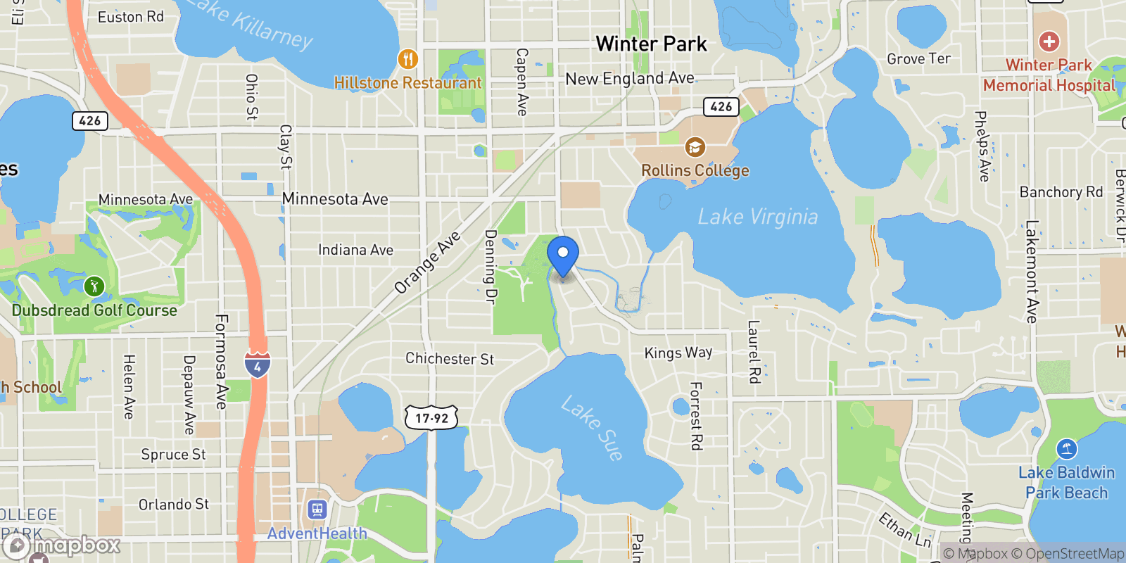 Map showing 1624 Barcelona Way, Winter Park, FL 32789, Winter Park, Florida, United States.