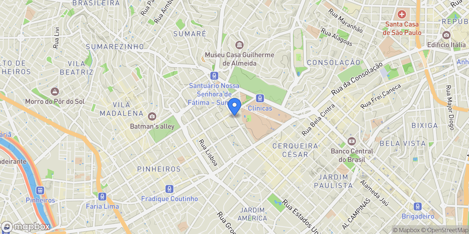 Map showing Pinheiros, State of São Paulo, Brazil.