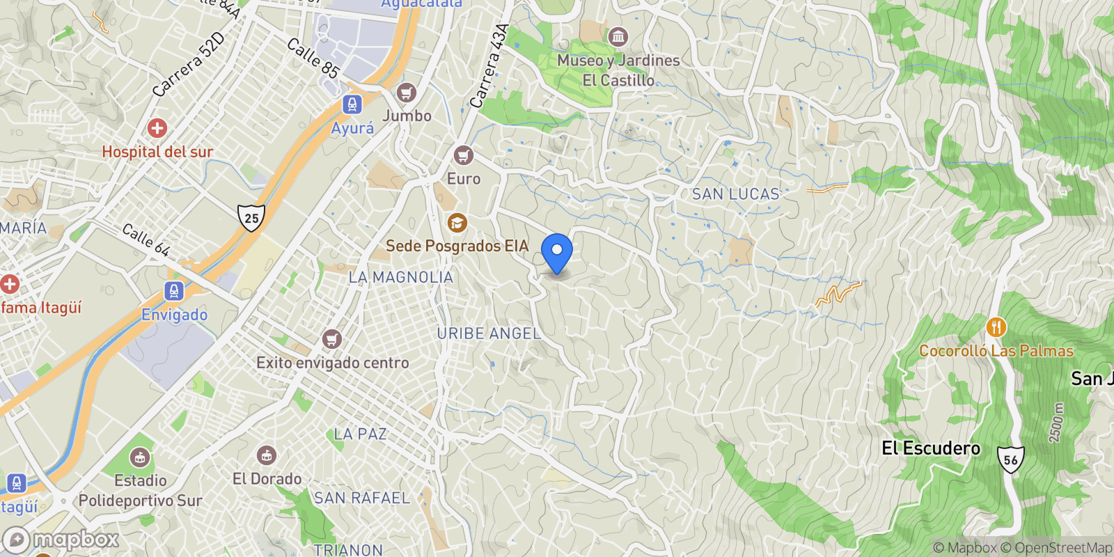 Map showing Envigado STREET 27D # 27 SOUTH 73, Envigado, Antioquia, Colombia.