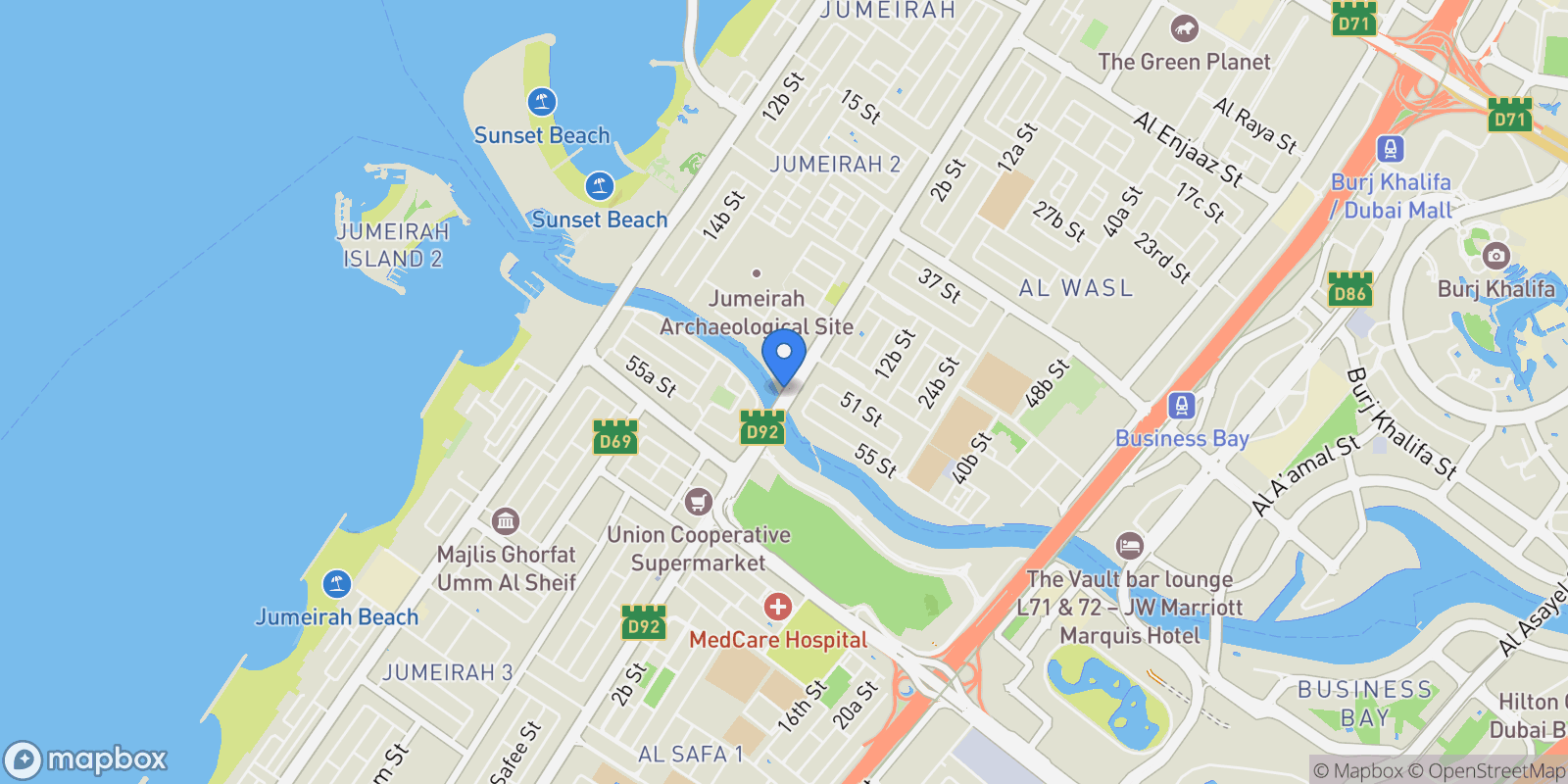 Map showing شارع - Al Safa - Jumeirah 2 - Dubai - United Arab Emirates, Dubai, Dubai, United Arab Emirates.