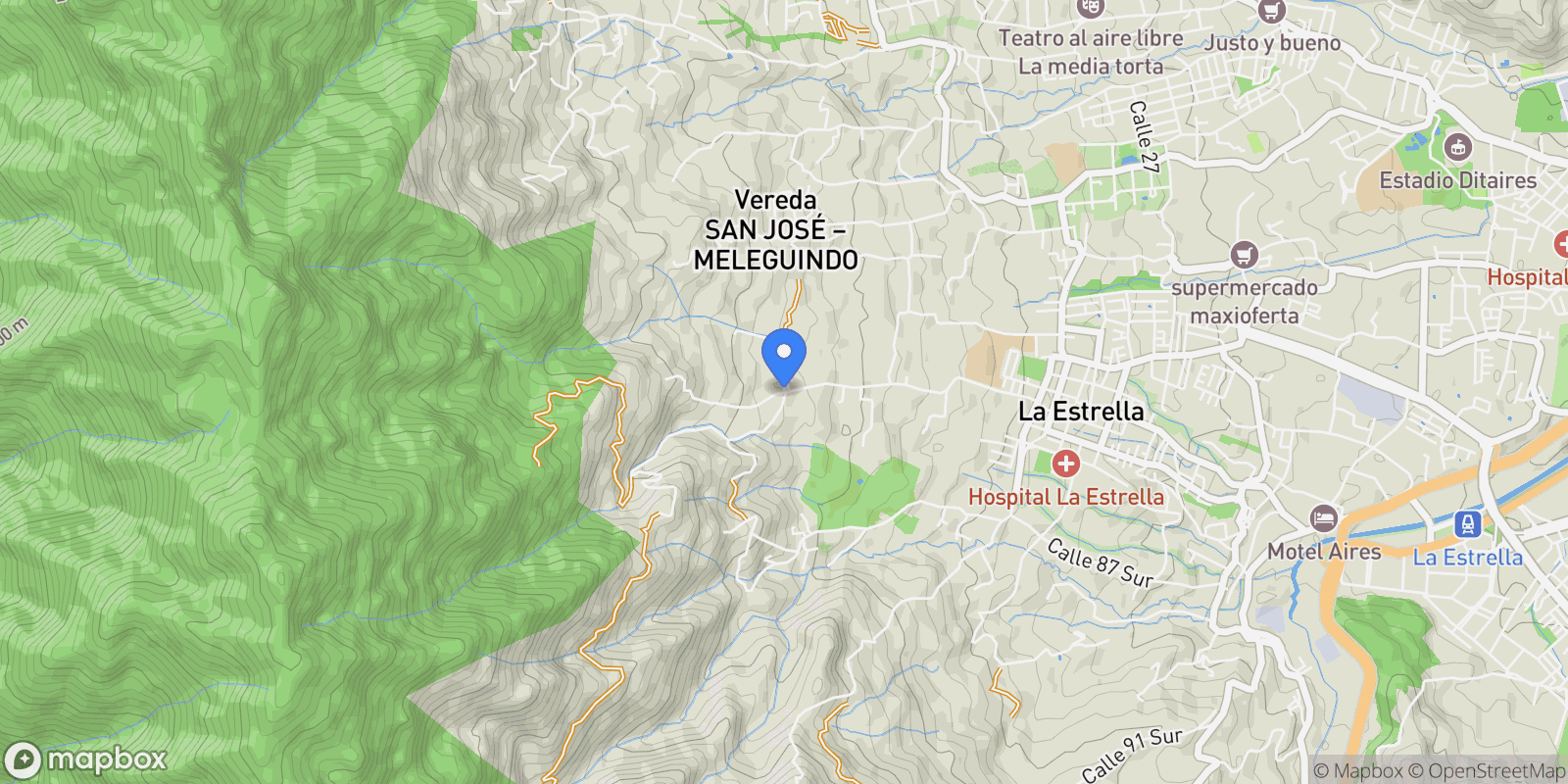 Map showing La Estrella KM 0 VEREDA EL MORRON, Pueblo Viejo, Antioquia, Colombia.