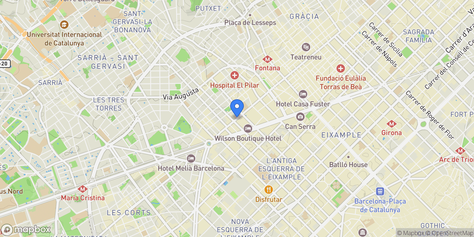 Map showing Carrer de Muntaner, 08021, Barcelona, Barcelona, Barcelona, Sarria - Sant Gervasi, Barcelona, Spain.