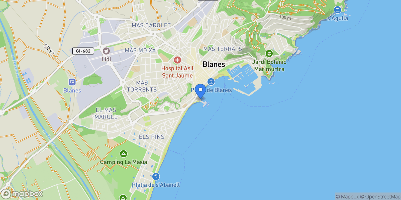 Map showing Passeig de la Marina, 17300, Blanes, Girona, Blanes, Blanes, Catalonia, Spain.