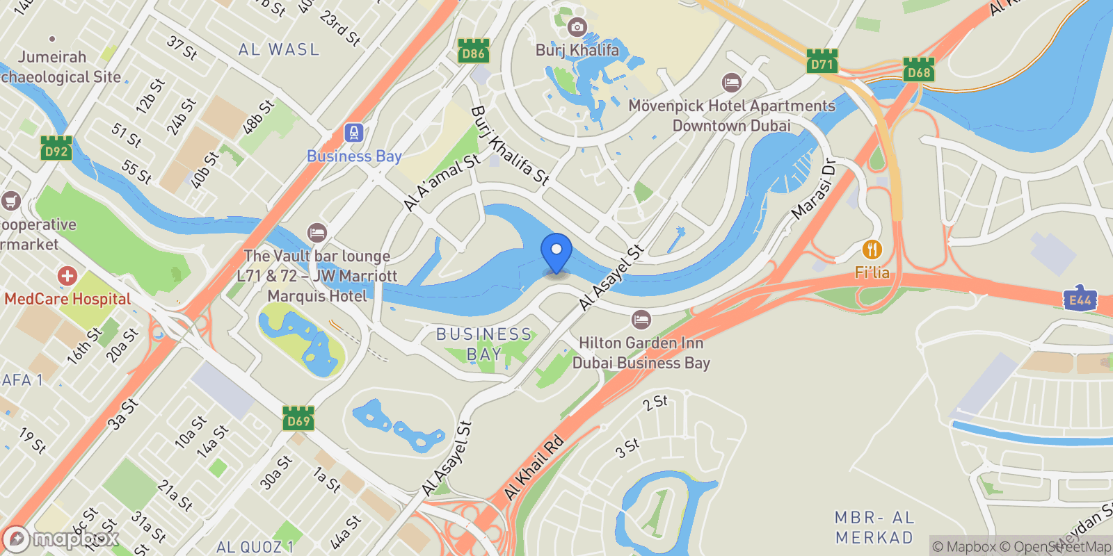 Map showing Business Bay - Dubai - United Arab Emirates, Dubai, Dubai, United Arab Emirates.