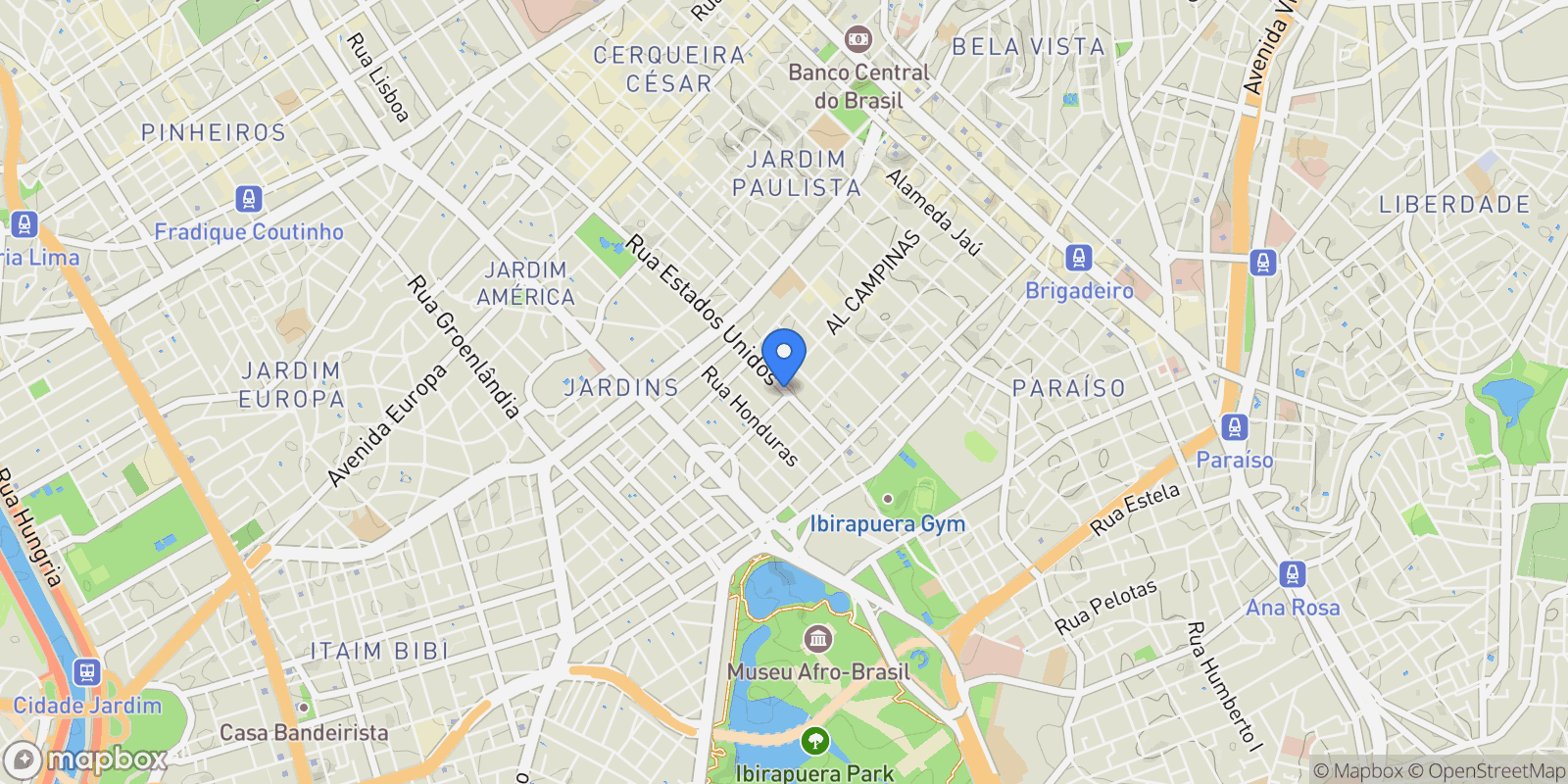Map showing Jardim Paulista, State of São Paulo, Brazil.