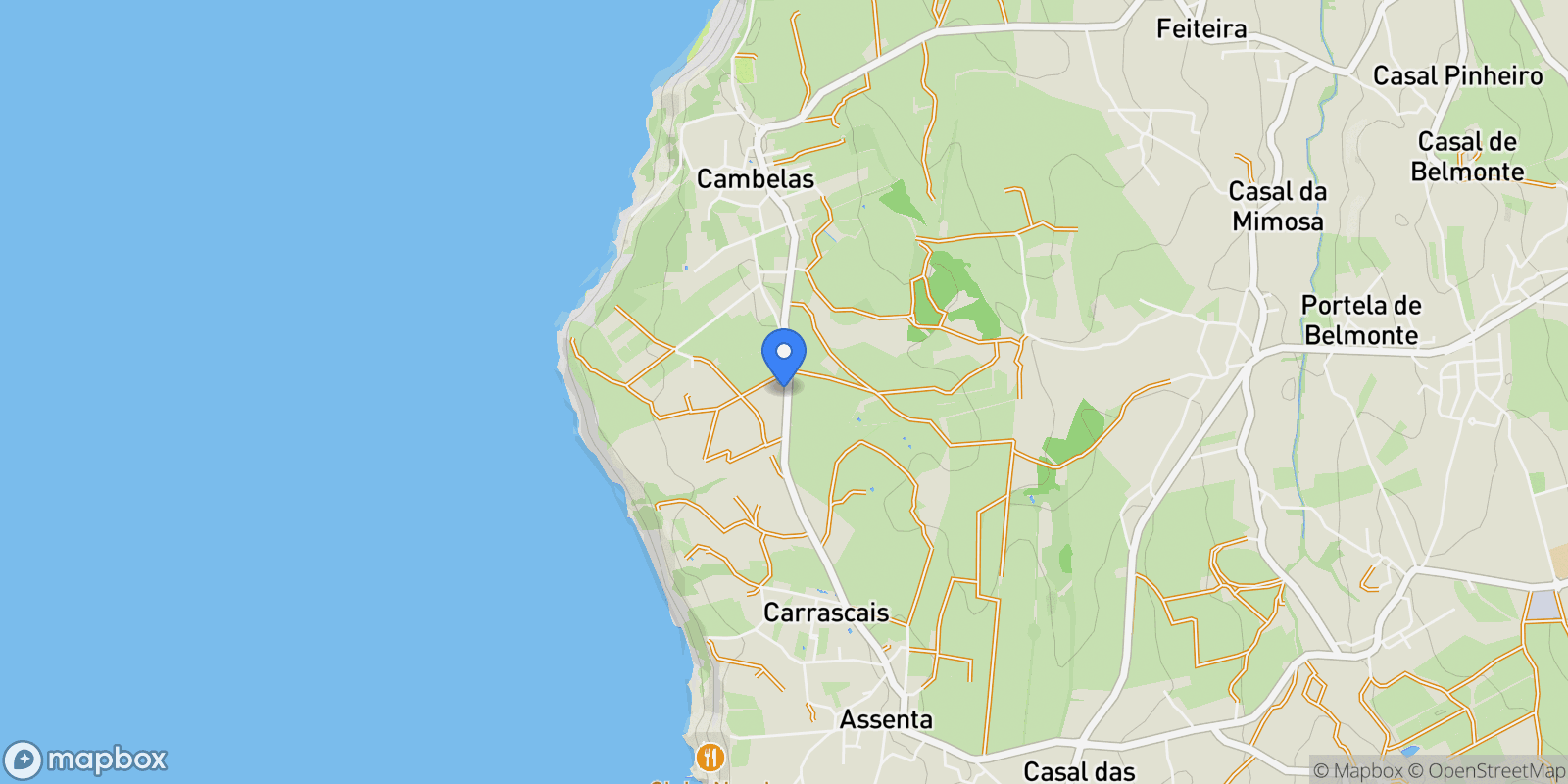 Map showing Sao Pedro da Cadeira, Lisbon, Portugal.
