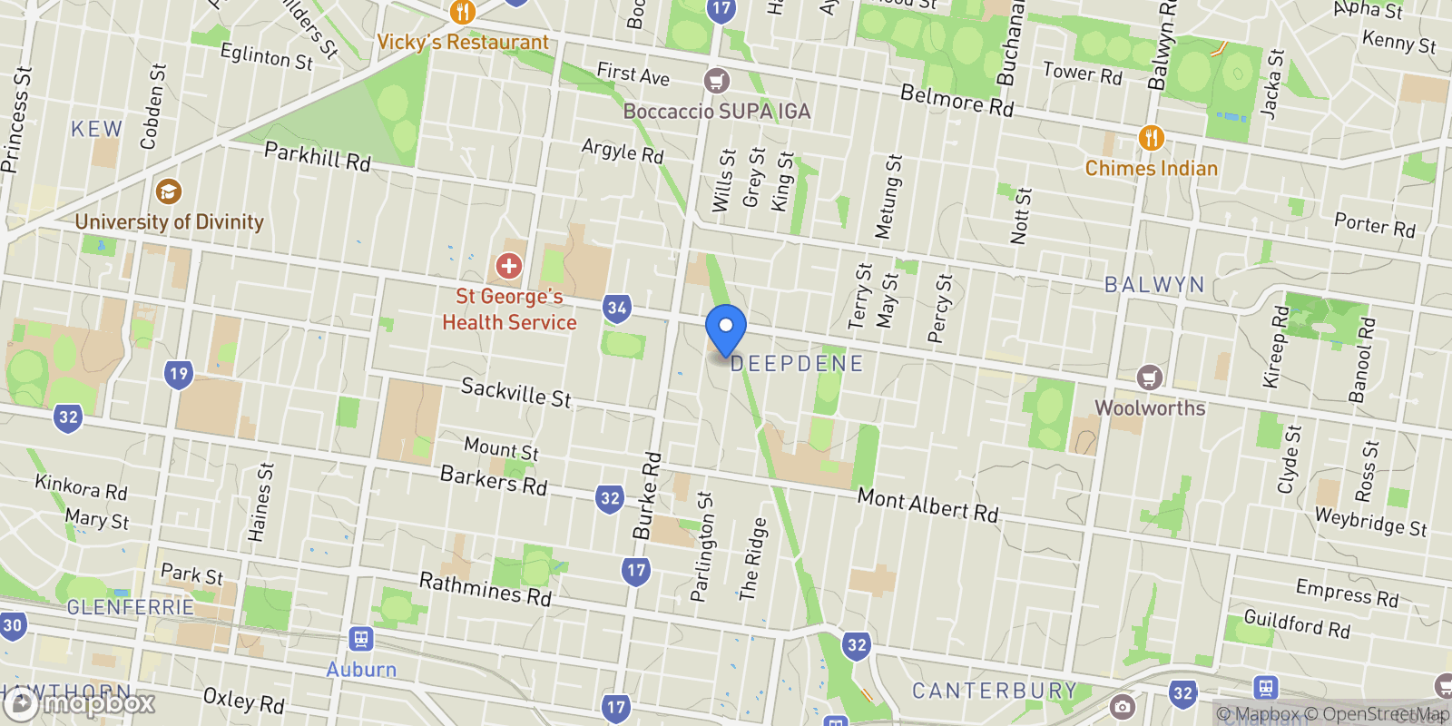Map showing 43 Campbell Rd, Deepdene VIC 3103, Australia, Deepdene, Victoria, Australia.