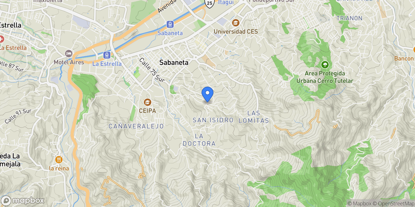 Map showing Sabaneta STREET 72 SOUTH # 34 61 0, La Doctora, Antioquia, Colombia.