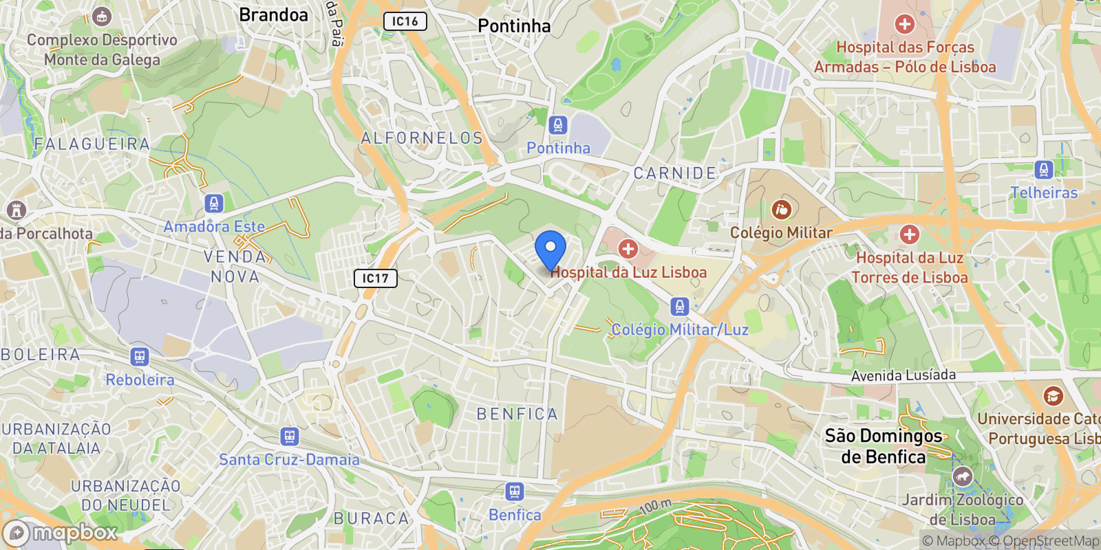 Map showing Benfica, Lisbon, Portugal.