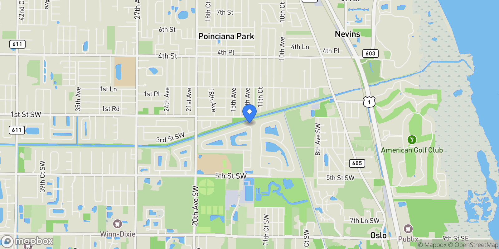 Map showing 1615 Lexington Square SW, Vero Beach, Florida, United States.