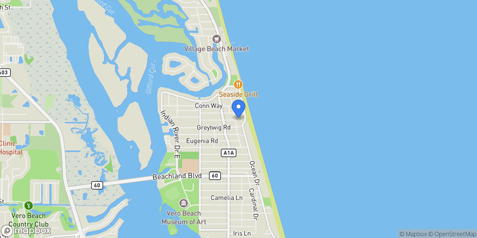 Map showing 3939 Ocean Dr 502A, Vero Beach, Florida, United States.