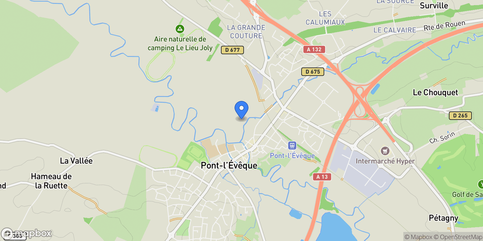 Map showing Pont-l'Évêque, Normandy, France.