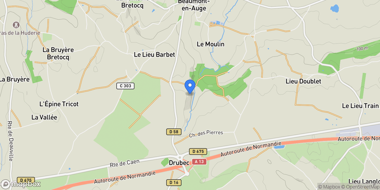 Map showing Beaumont-en-Auge, Normandy, France.