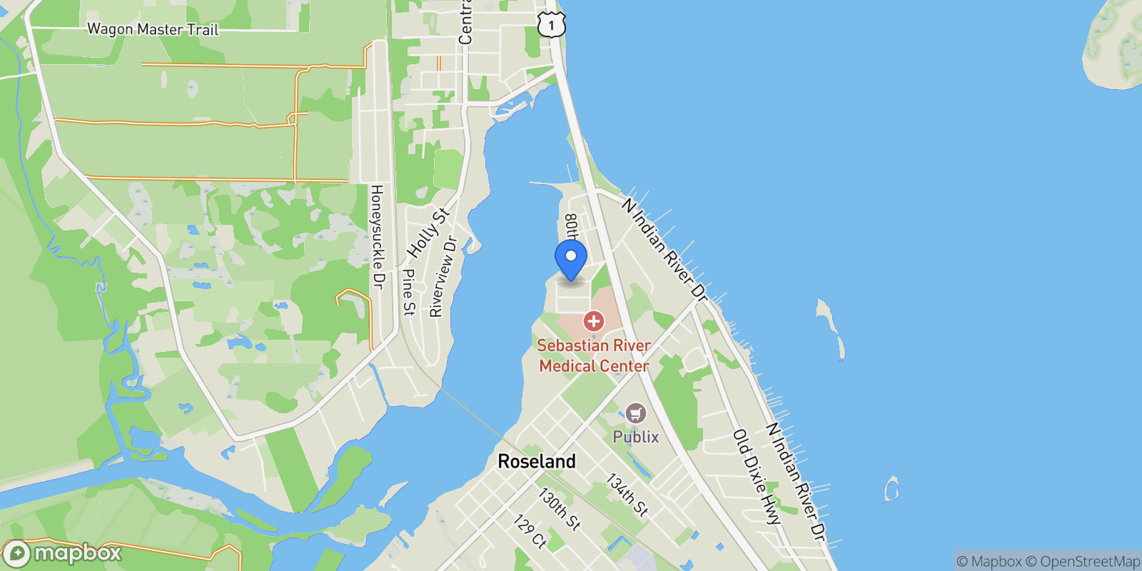 Map showing 8045 142nd Street, Sebastian, Florida, United States.