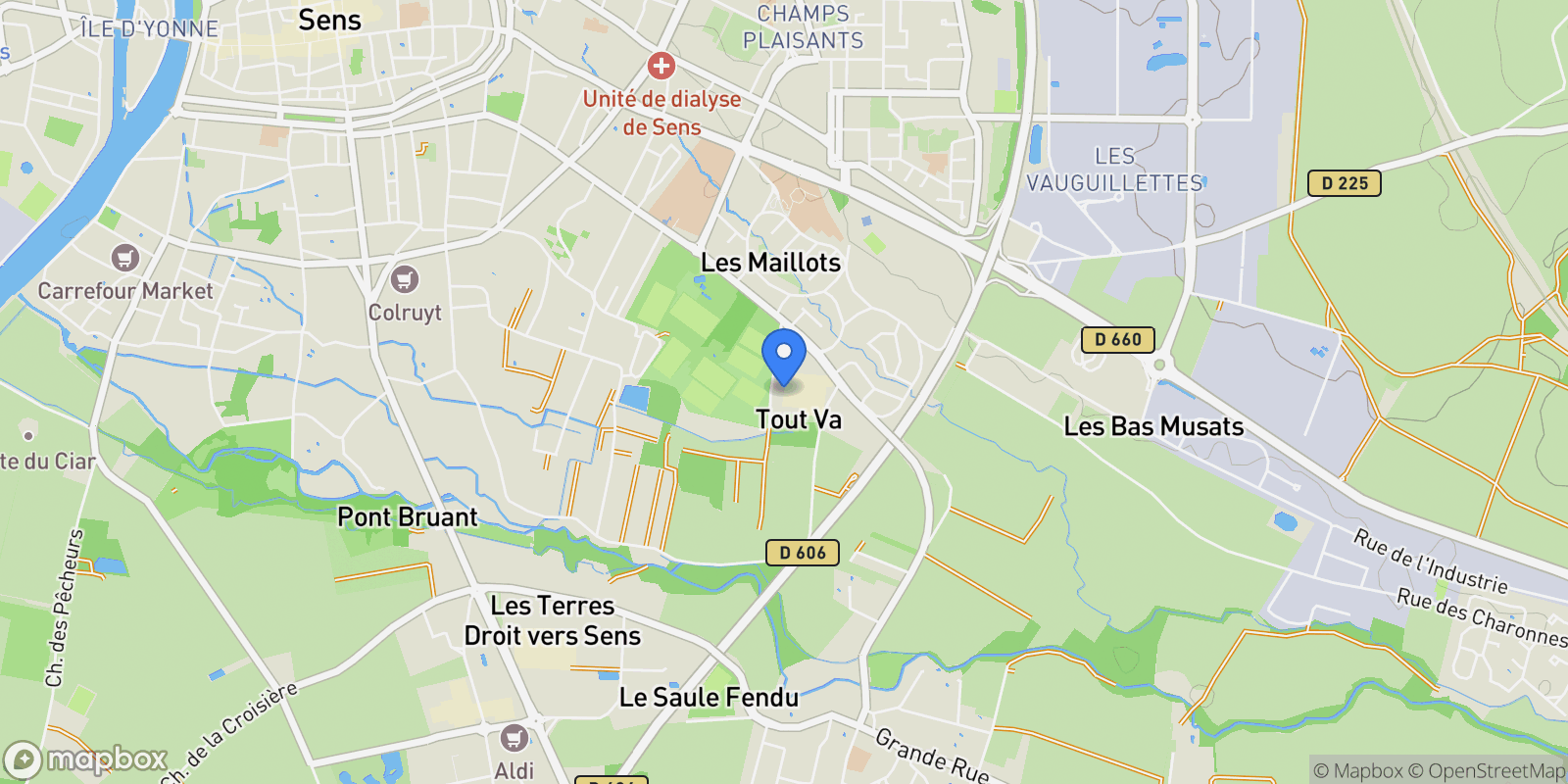 Map showing Sens, Bourgogne-Franche-Comté, France.