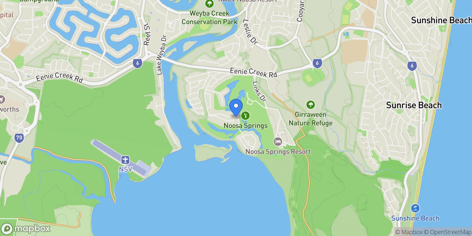 Map showing Noosa Heads, Noosa Springs Drive, Noosa Heads, Queensland, Australia.