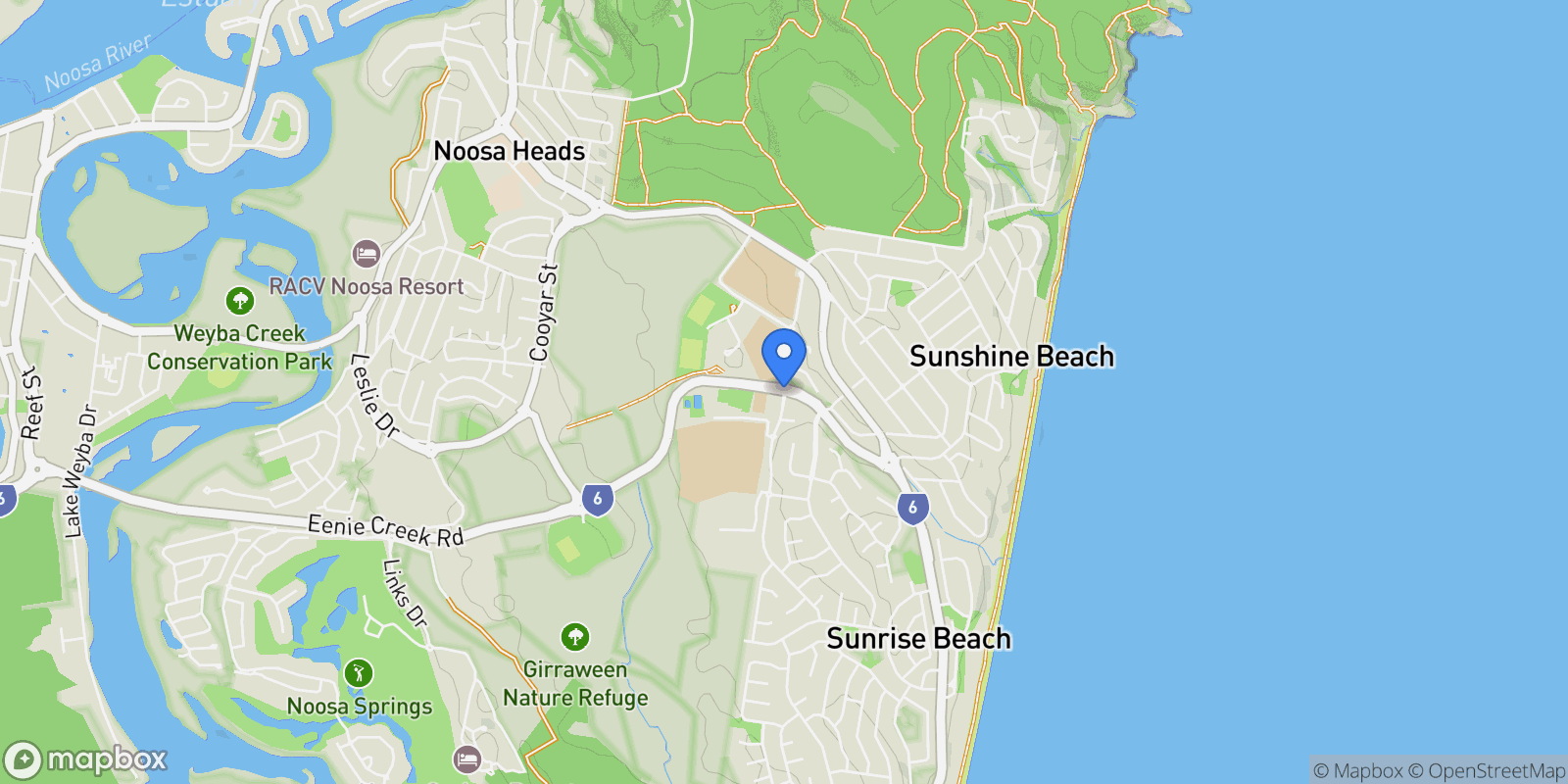Map showing Noosa Heads, Springs Cres, Sunshine Beach, Queensland, Australia.