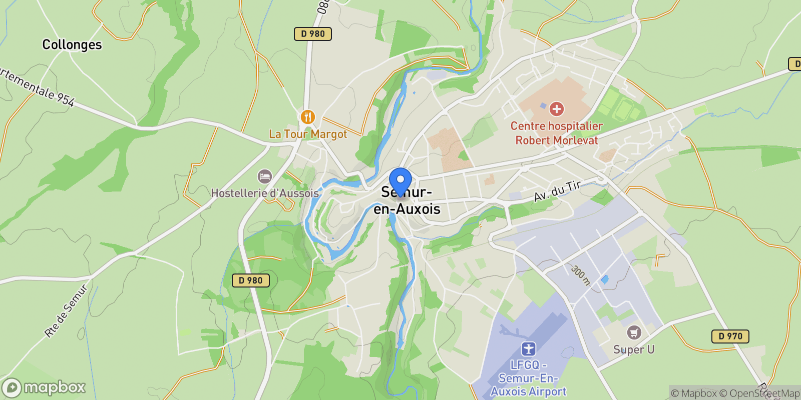 Map showing Semur-en-Auxois, Bourgogne-Franche-Comté, France.