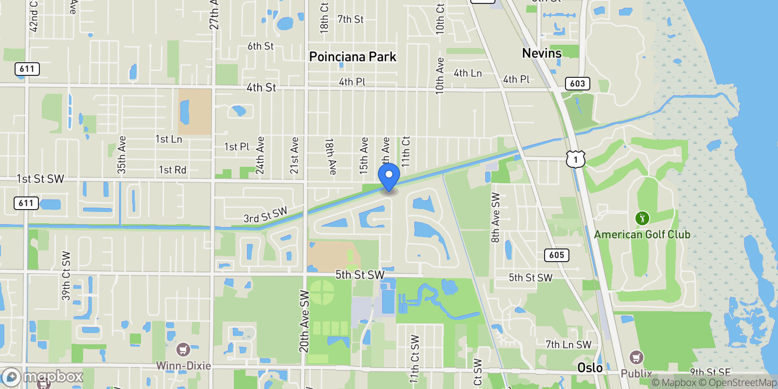 Map showing 1615 Lexington Square SW, Vero Beach, Florida, United States.