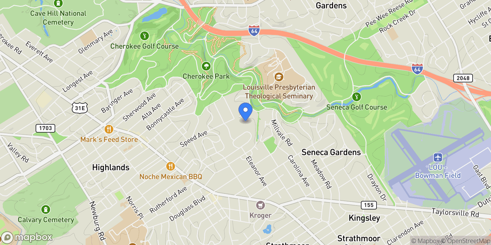 Map showing 1801 Sulgrave Road , Louisville, KY 40205, Watterson Park, Kentucky, United States.