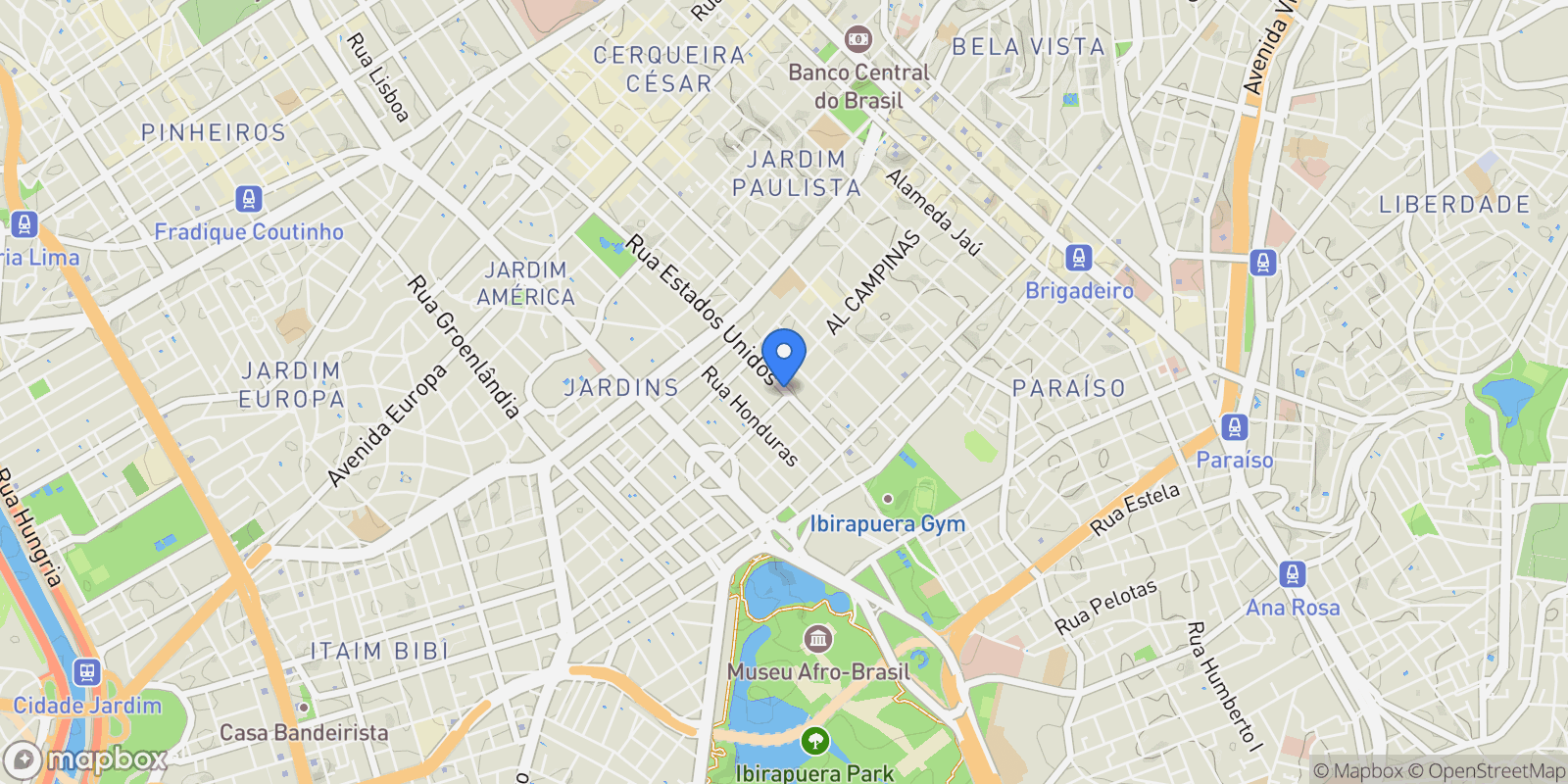 Map showing Jardim Paulista, State of São Paulo, Brazil.