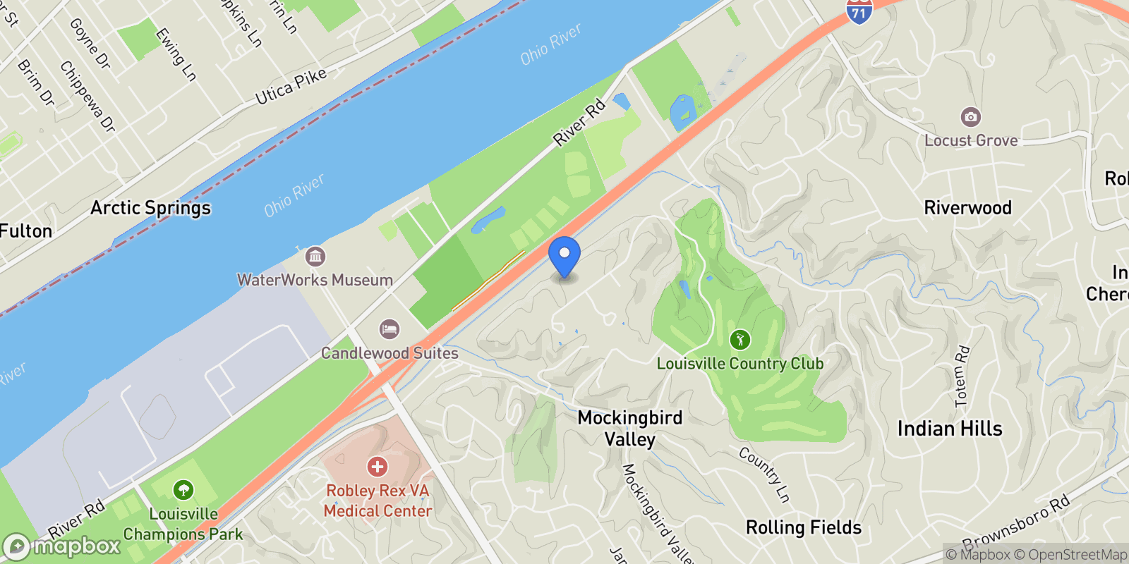 Map showing 3740 Upper River Road , Louisville, KY 40207, Watterson Park, Kentucky, United States.