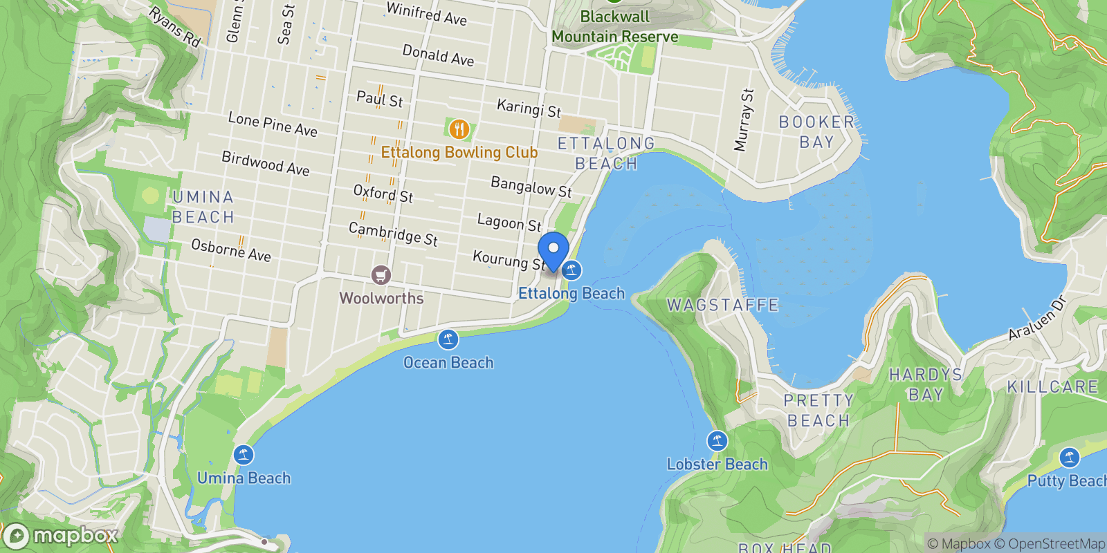 Map showing 105 The Esplanade, Ettalong Beach, New South Wales, Australia.