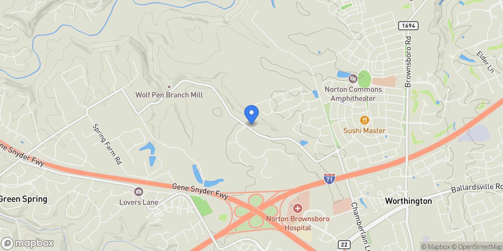 Map showing 8501 Wolf Pen Branch Rd , Prospect, KY 40059, Prospect, Kentucky, United States.