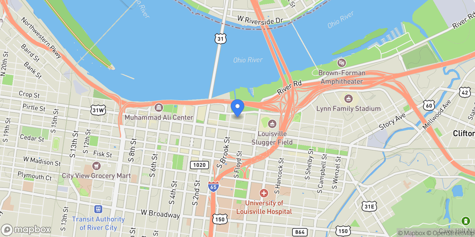 Map showing 222 East Witherspoon Street #2200, Louisville, KY 40202, Watterson Park, Kentucky, United States.