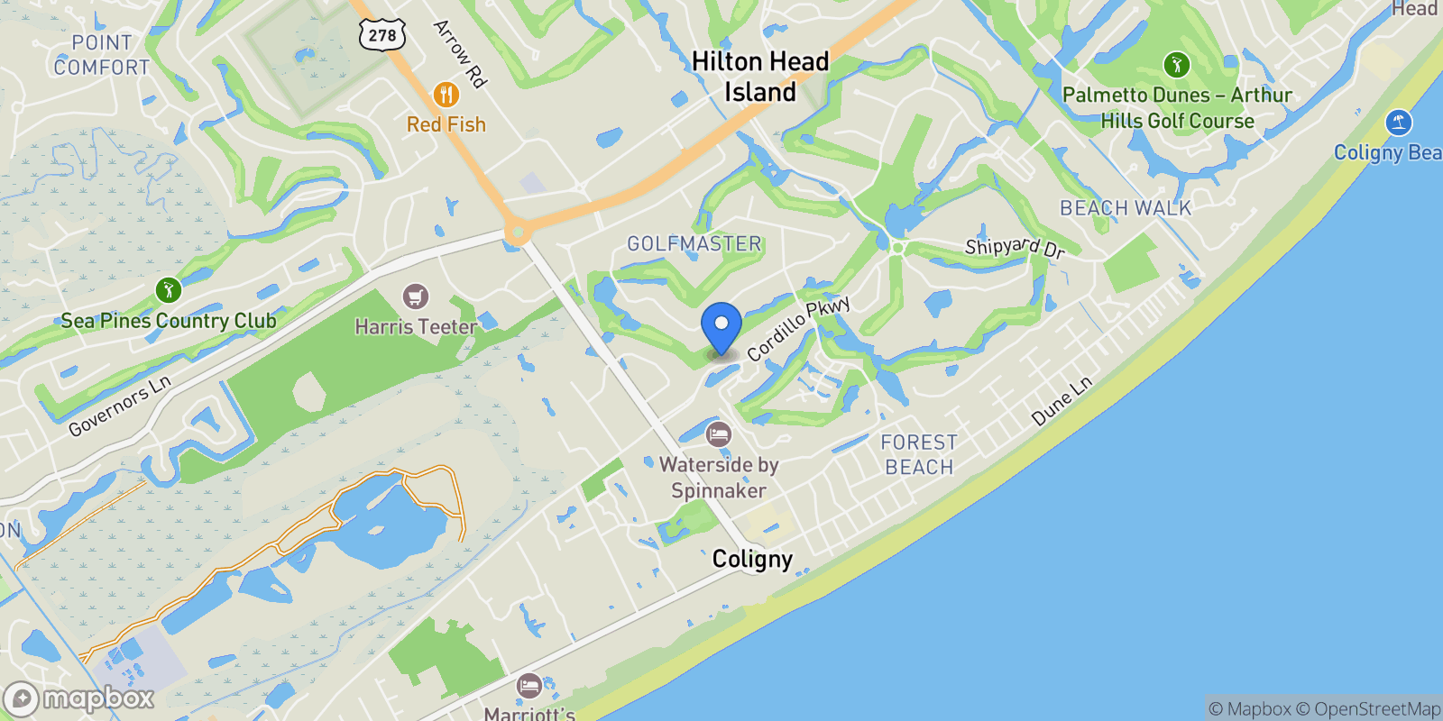 Map showing 52 Cordillo Parkway, Hilton Head Island, South Carolina, United States.