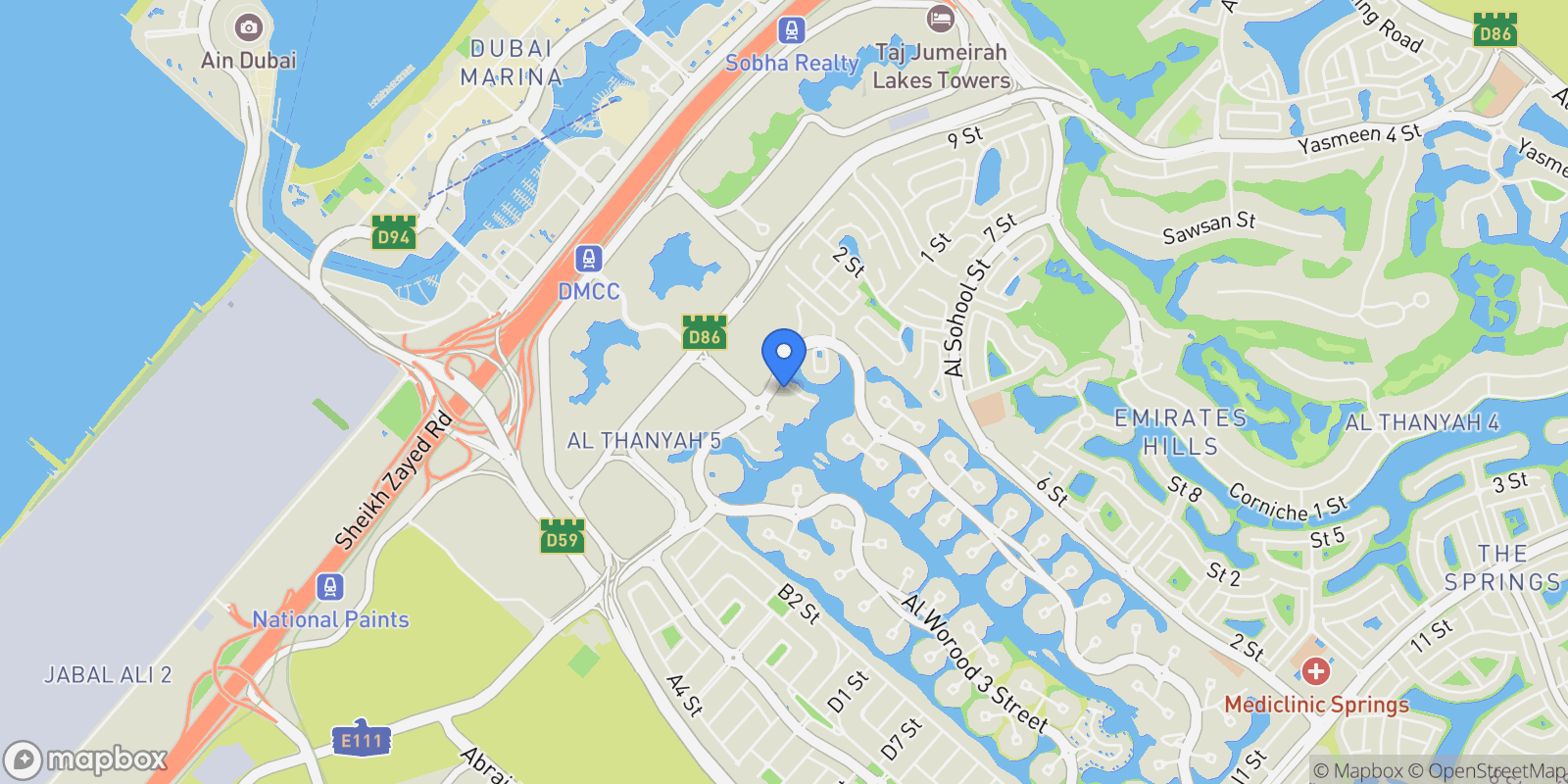 Map showing Emirates Hills - Jumeirah Heights - Dubai - United Arab Emirates, Dubai, Dubai, United Arab Emirates.