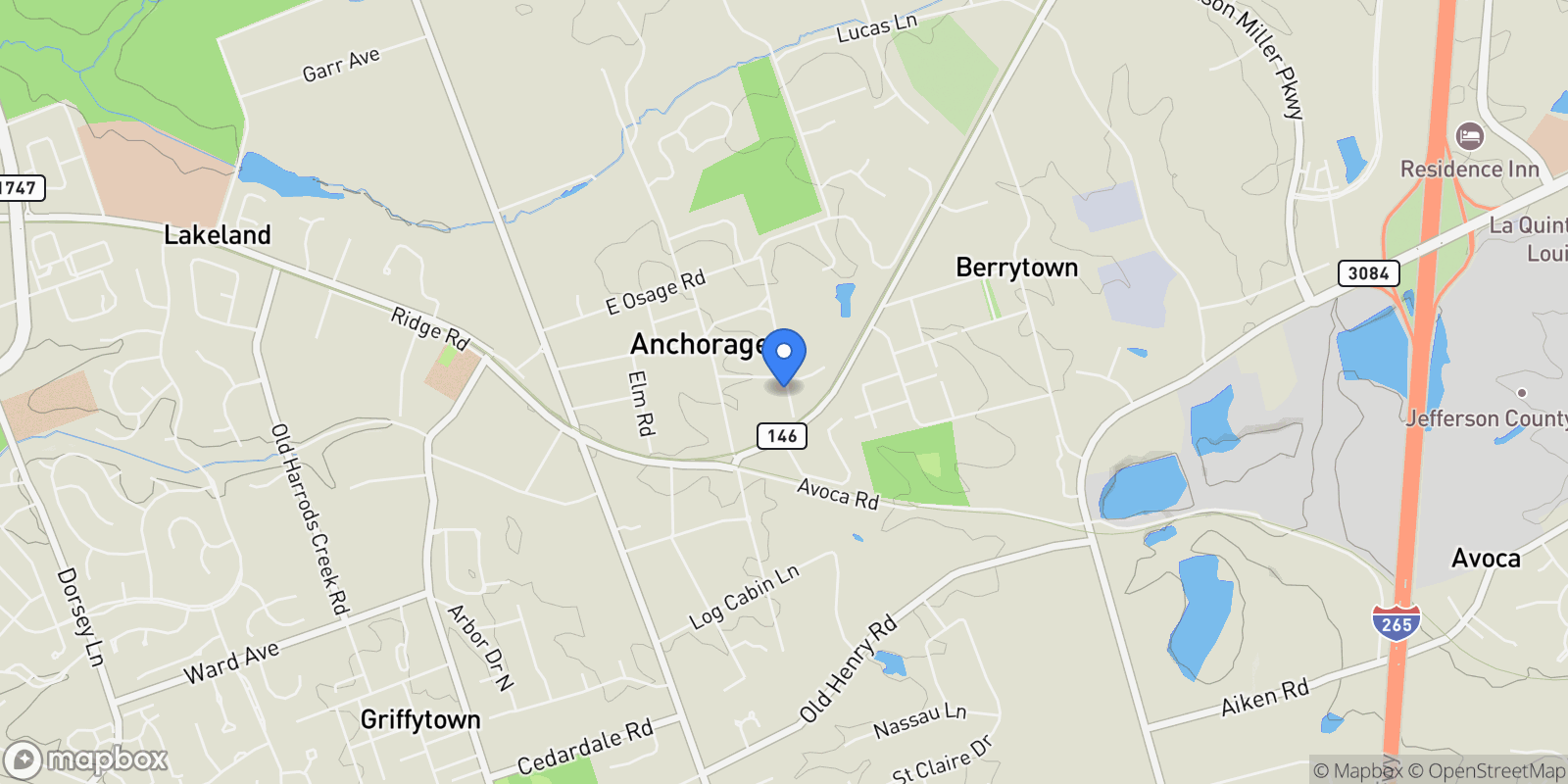 Map showing 12108 Locust Lane , Anchorage, KY 40223, Watterson Park, Kentucky, United States.