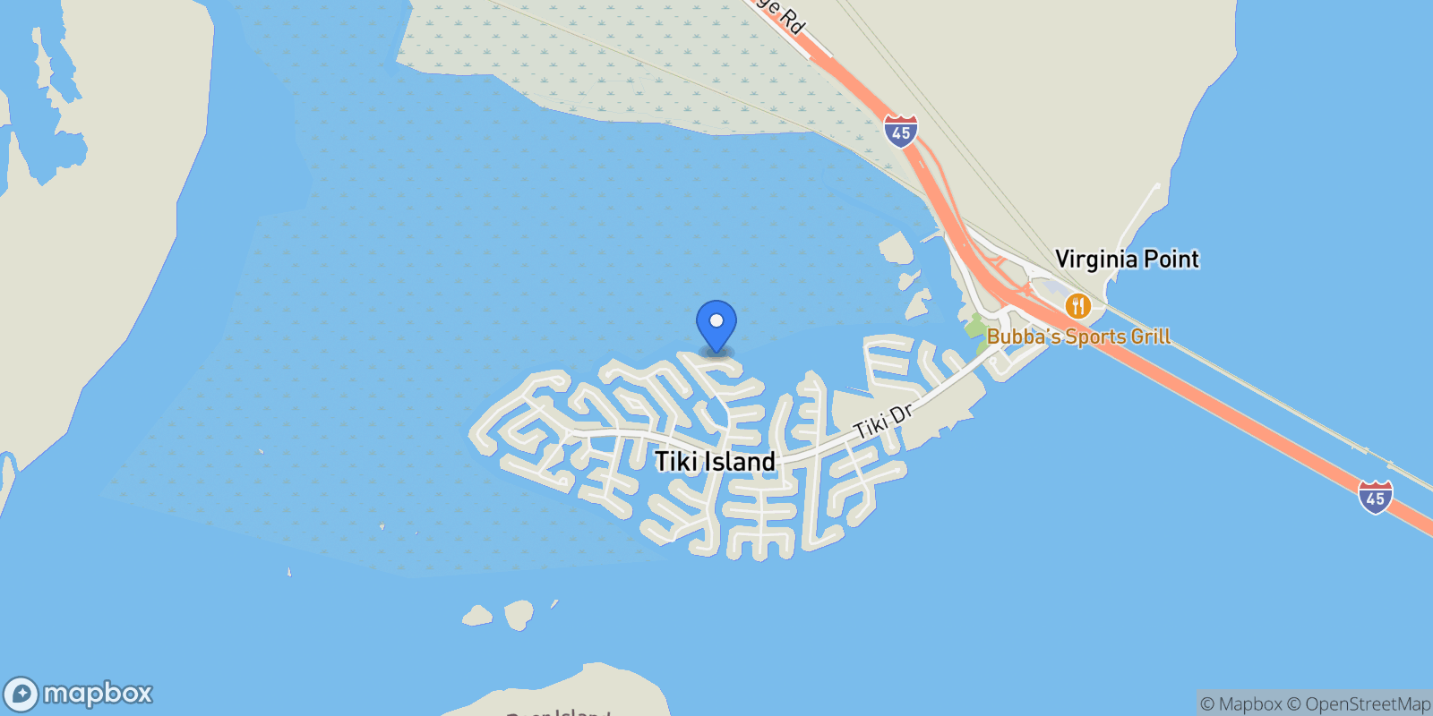 Map showing 1334 Outrigger, Galveston, Texas, United States.