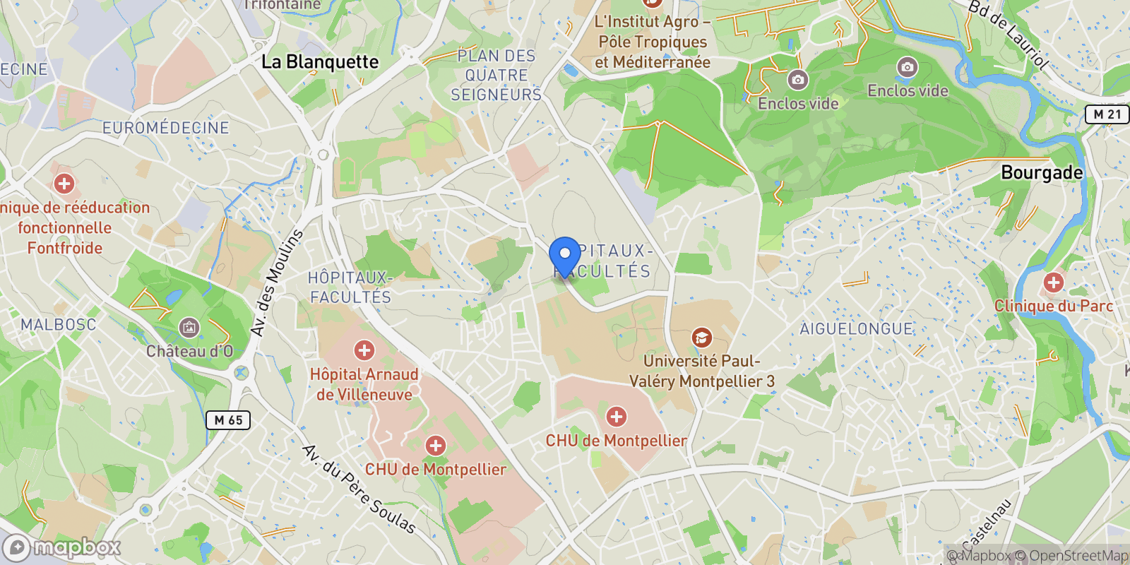 Map showing Montpellier, Occitanie, France.