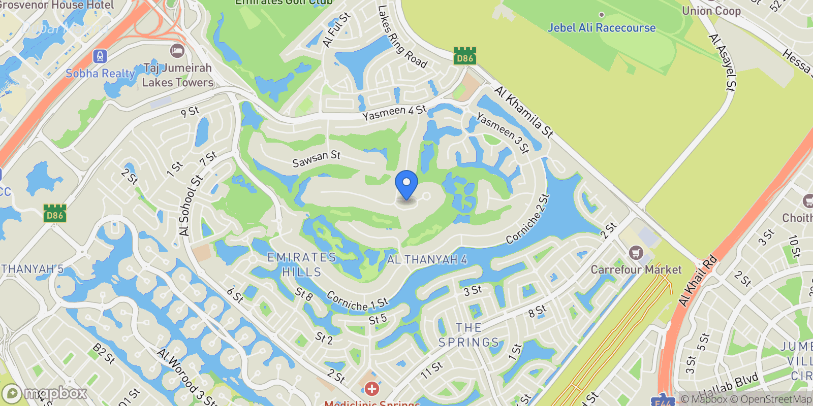 Map showing Emirates Hills - Dubai - United Arab Emirates, Dubai, Dubai, United Arab Emirates.