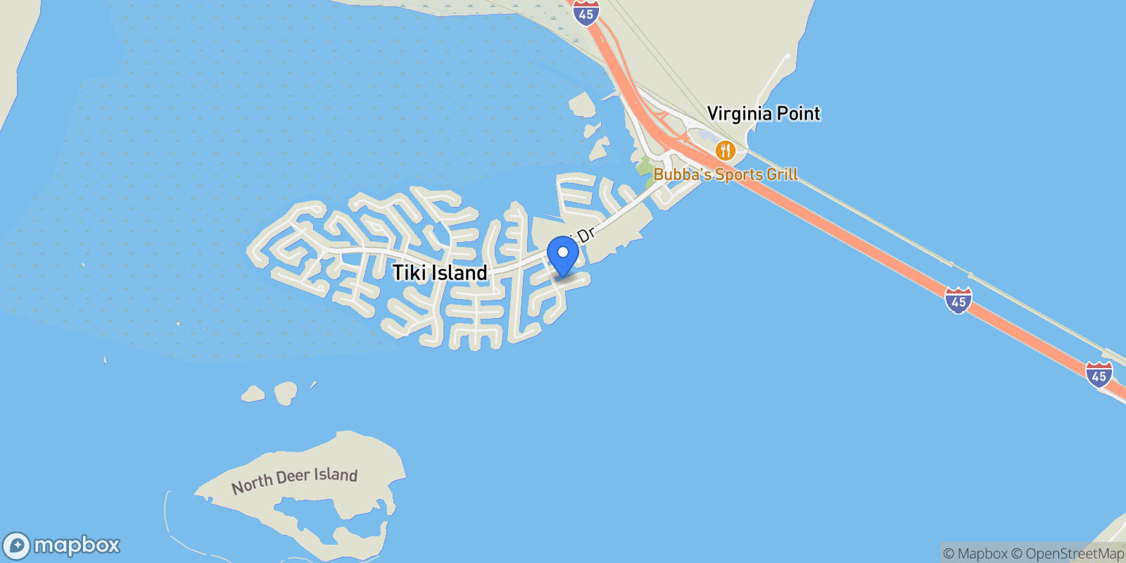 Map showing 936 Long Reach Drive, Galveston, Texas, United States.