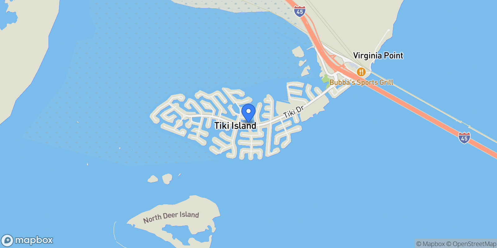 Map showing 1302 Tiki Drive, Galveston, Texas, United States.