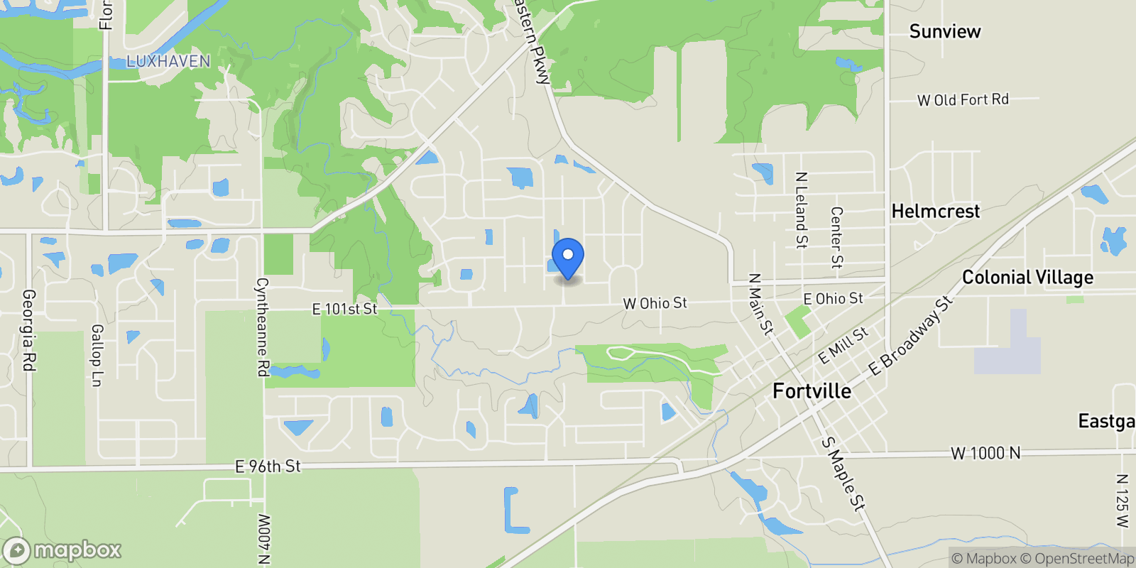 Map showing 10345 Shull Farm Drive, Fishers, IN 46040, Fortville, Indiana, United States.