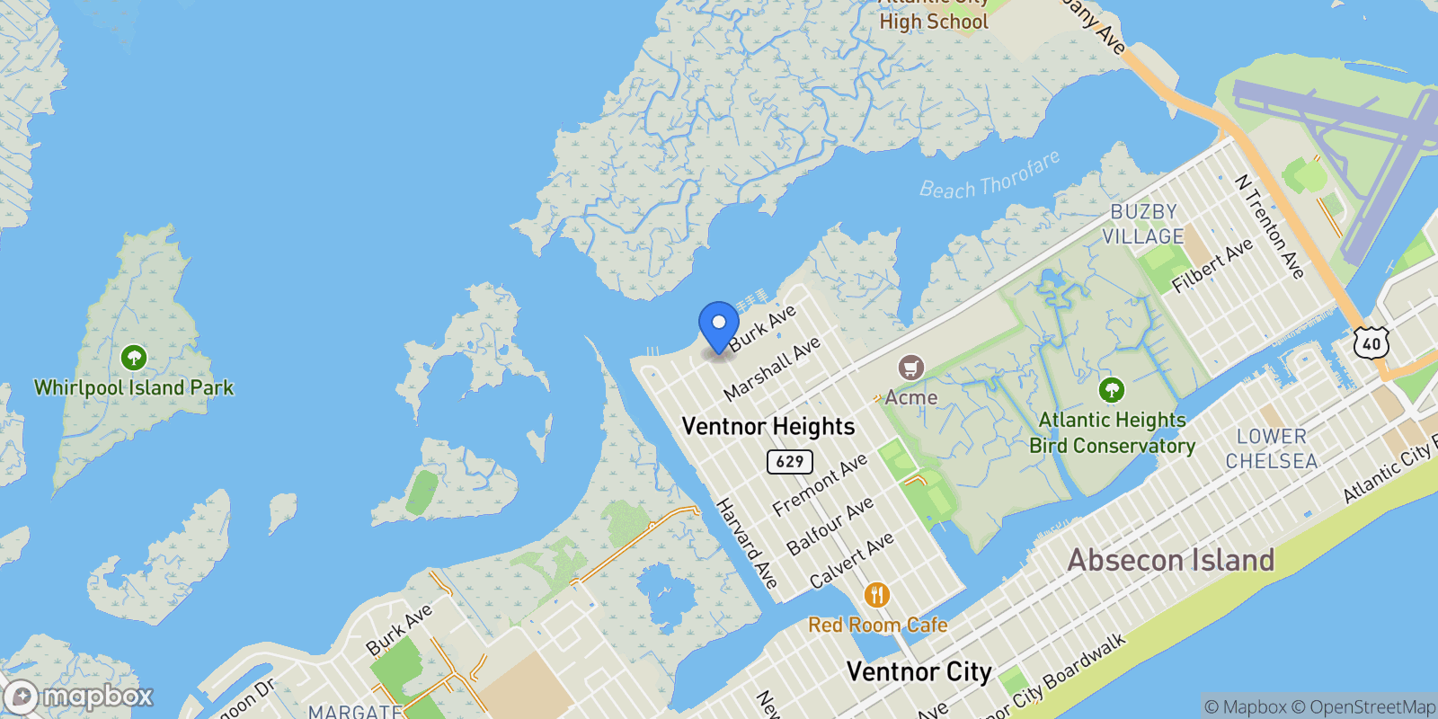 Map showing 5900 Burk , Ventnor Heights, NJ 08406, Ventnor City, New Jersey, United States.