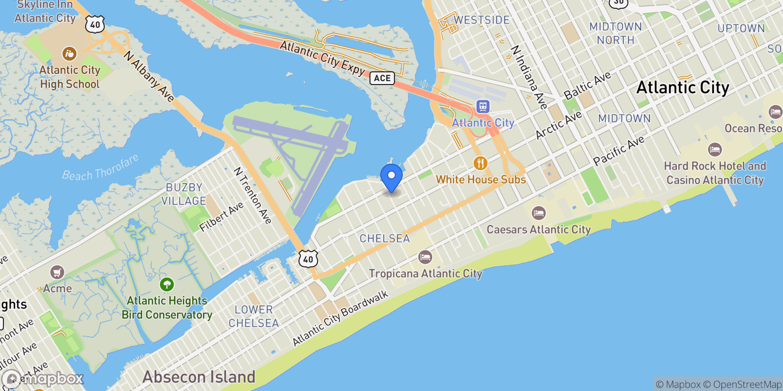 Map showing 113 N Brighton Ave , Atlantic City, NJ 08401, Atlantic City, New Jersey, United States.